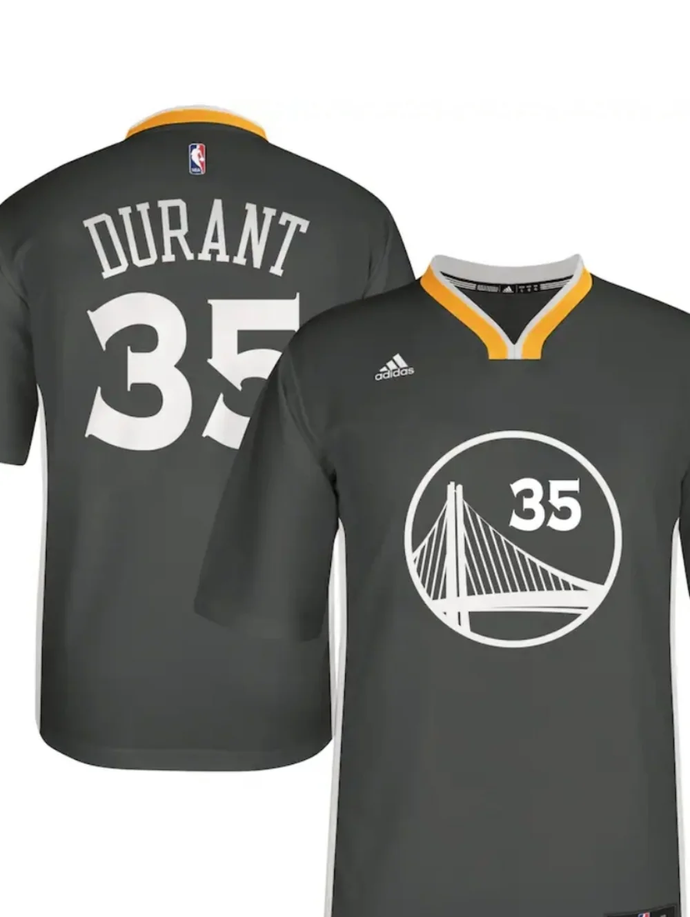 Rare adidas Golden State Warriors Durant #35 Dark Gray Yellow Jersey Tee -Small
